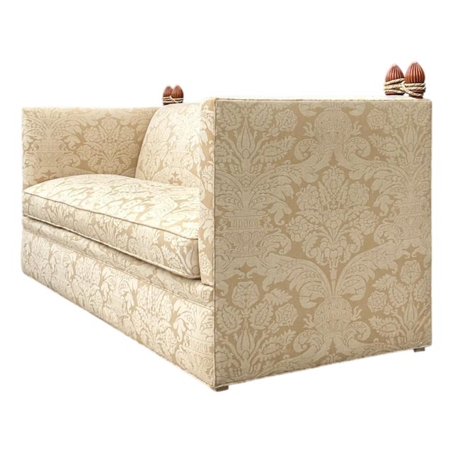 Vintage Edward Ferrell Jacquard Fleur De Lys Knole Sofa For Sale