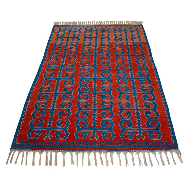 Vintage Hand-Woven Turkish Rug Super Fine Kilim Area Rug - 3'5" X 5'3" For Sale - Image 4 of 16