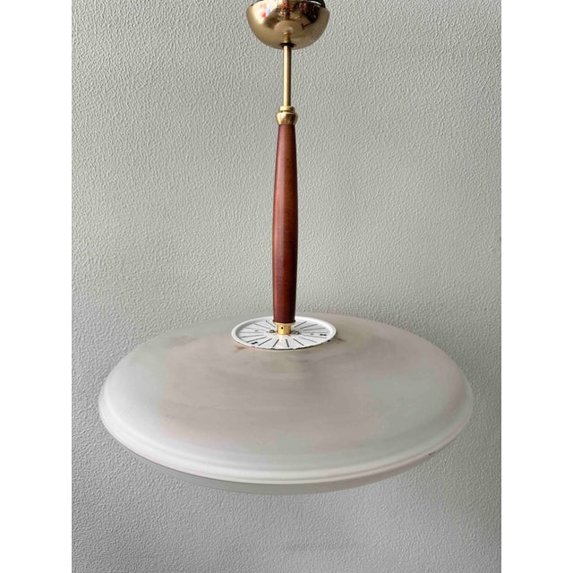 Pendant Lamp in Brass and Teak with Frosted Glass, Italy, 1980s For Sale - Image 6 of 18