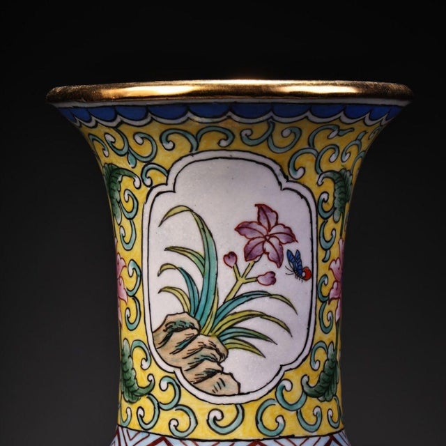 Vintage Chinese Gilt Copper Enamel "Deer & Crane" Vase - 660g For Sale - Image 9 of 10
