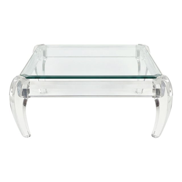 1980s Postmodern Lucite and Glass Square Coffee Table For Sale