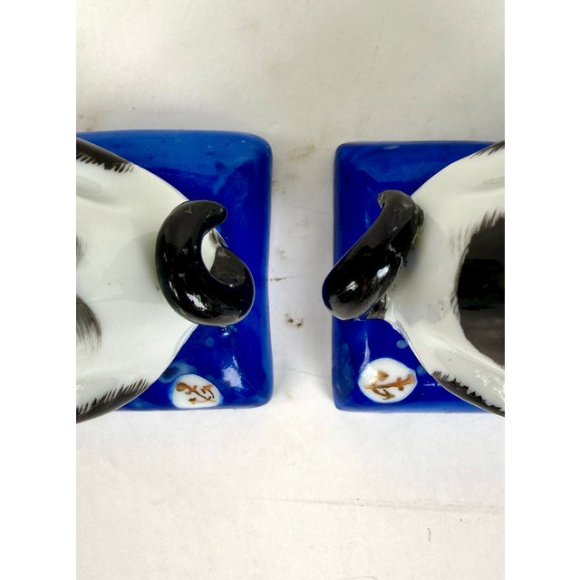 Pair of Porcelain Pug Dog Figurines on Cobalt Blue Bases, Late 19th Century For Sale - Image 18 of 18