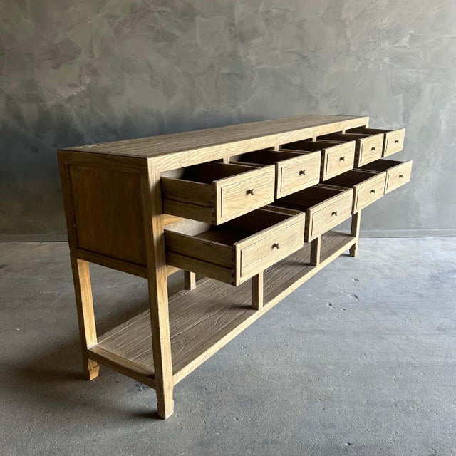 Reya Reclaimed Elm Wood Console Table With Drawers in Natural Finish For Sale In Los Angeles - Image 6 of 7