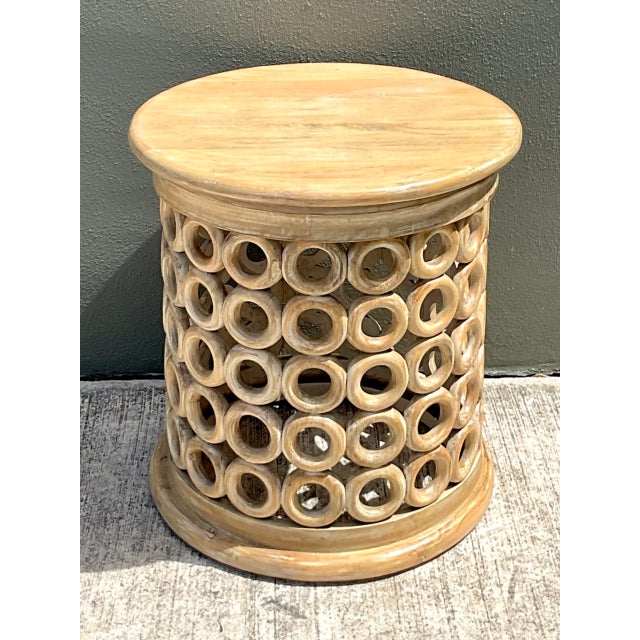 Khaki Vintage Openwork Wood Side Table For Sale - Image 8 of 12