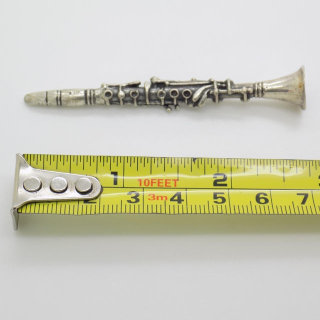 Vintage Italian Handmade Genuine Sterling Silver 925 Clarinet Instrument Figurine Miniature For Sale - Image 9 of 9