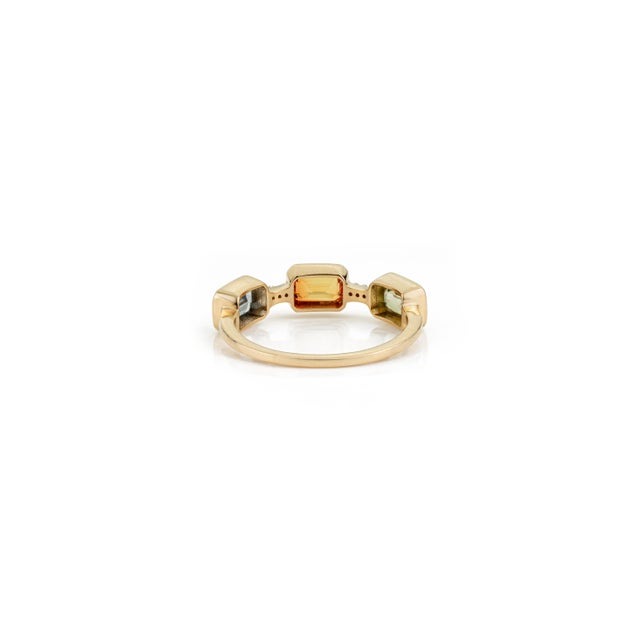 1.92ct Emerald Cut Multi Sapphire & Diamond Three Stone Ring in 14k Yellow Gold Size 6 For Sale - Image 9 of 15