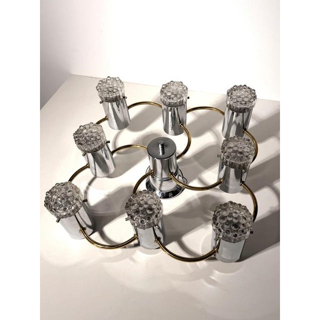 Vintage German Space Age Chrome and Brass 8-Light Chandelier, 1970s For Sale - Image 5 of 6