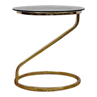 Round Brass Angular End Table Milo Baughman Style Postmodern Vintage MCM For Sale