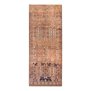 1920s Tan Taupe Geometric Antique n.w. Persian Runner Rug 3'9" X 9'5" Handknotted Wool Carpet For Sale