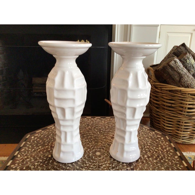 Vintage Pair of White Ceramic Candle Holders Chairish
