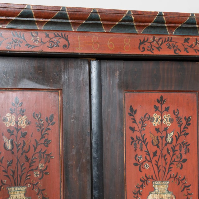 19th-Century Hungarian Hand-Painted Pine Armoire Dated 1868 For Sale - Image 6 of 14
