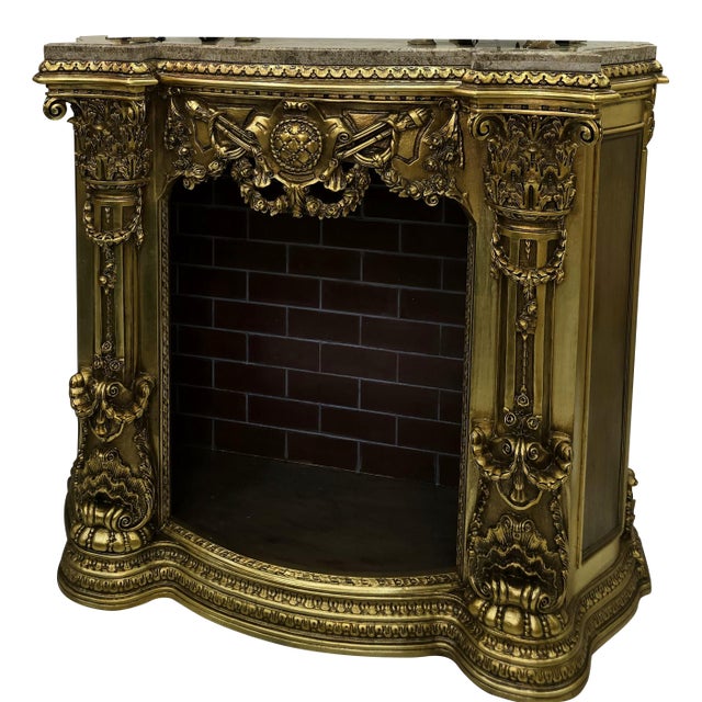French Style Fireplace Furniture Marble Topped Gold For Sale