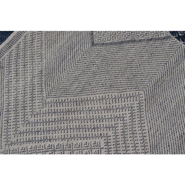 Modern Indian Area Rug With Tribal Design in Denim Blue and Ivory For Sale - Image 9 of 10