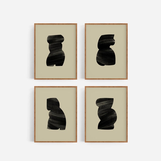 Set of 4 framed abstract female figure prints. 16"x20" size open edition giclee prints. Elegant abstract black figures on...