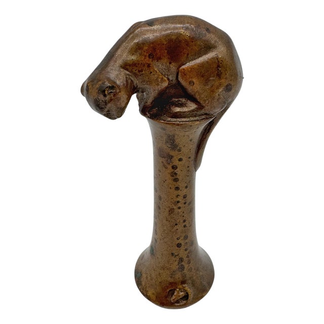 English Arts & Crafts Bronze Seal, Cat & Mouse Motif, circa 1900–1930 For Sale