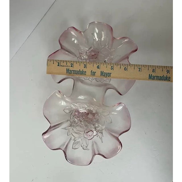 Mikasa Rosella Pink Frosted Glass Divided Dish, Romantic Floral Vanity or Entertaining Tray For Sale - Image 10 of 10