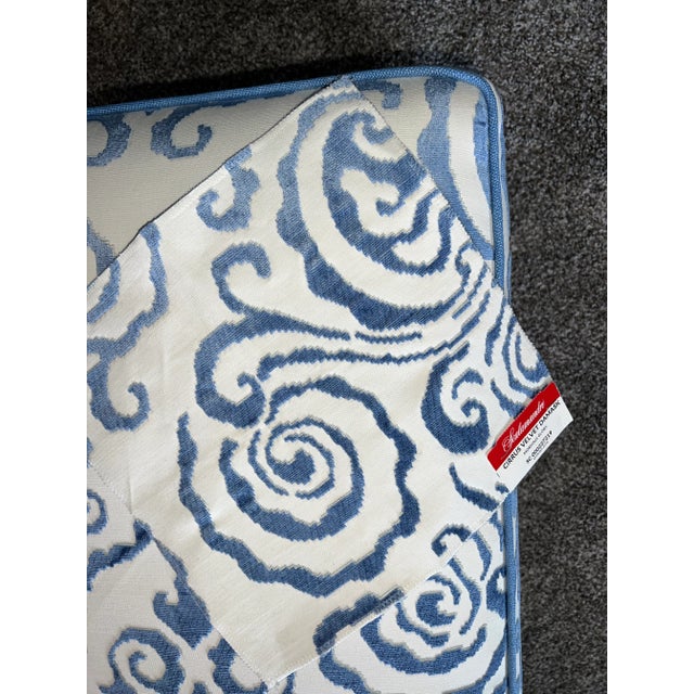 Blue Scalamandre Cirrus Velvet Damask Upholstured Bench For Sale - Image 8 of 13
