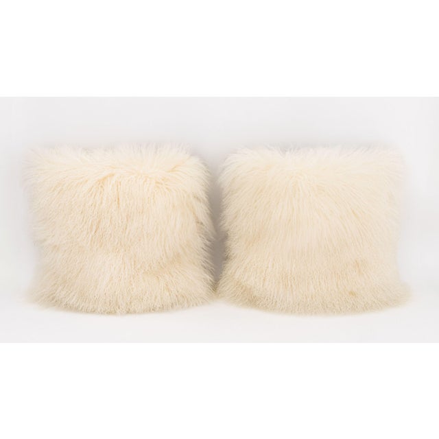 Contemporary White Mongolian Lamb Pillows, Pair For Sale - Image 3 of 6
