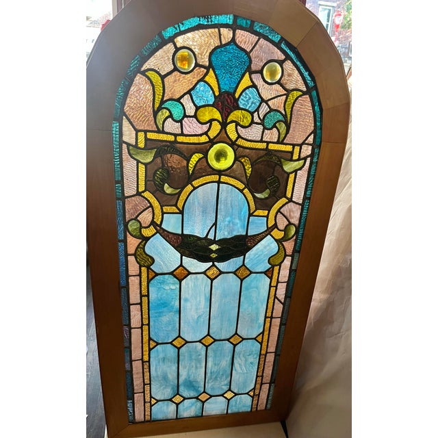 A rare find. 19th century Victorian leaded stained glass window panel from Upstate New York with beautiful design and...