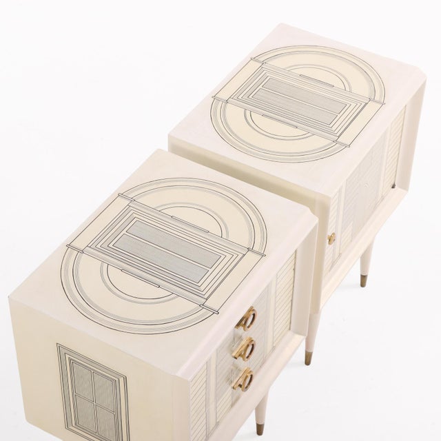 A Pair of Italian Architectural Night Stands, in the Manner of Fornasetti, C. 1950. For Sale In Philadelphia - Image 6 of 7