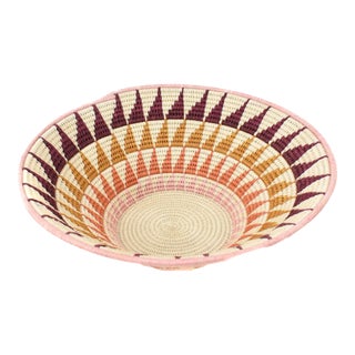 Pink and Coral Agave Sisal Handwoven Basket Eswatini For Sale