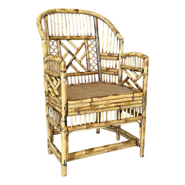 Vintage Refinished Organic Modern Brighton Pavilion Style Rattan Cane Side Chair For Sale