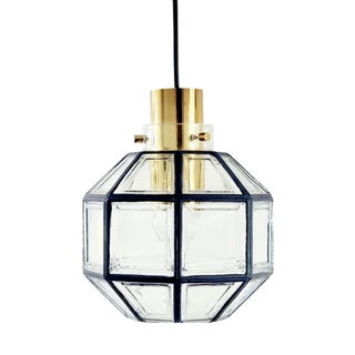 Mid-Century Glass and Brass Pendant Light from Limburg, Germany, 1960s-1970s For Sale