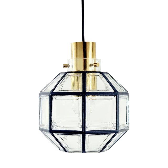 Mid-Century Glass and Brass Pendant Light from Limburg, Germany, 1960s-1970s For Sale