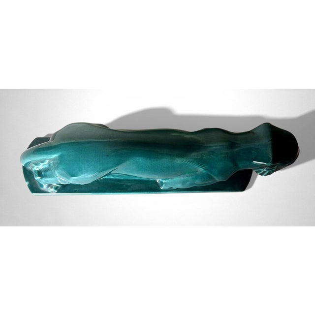 Mid 20th Century Art Deco Saint-Clément Style Panther France Green-Glazed Ceramic For Sale - Image 6 of 18
