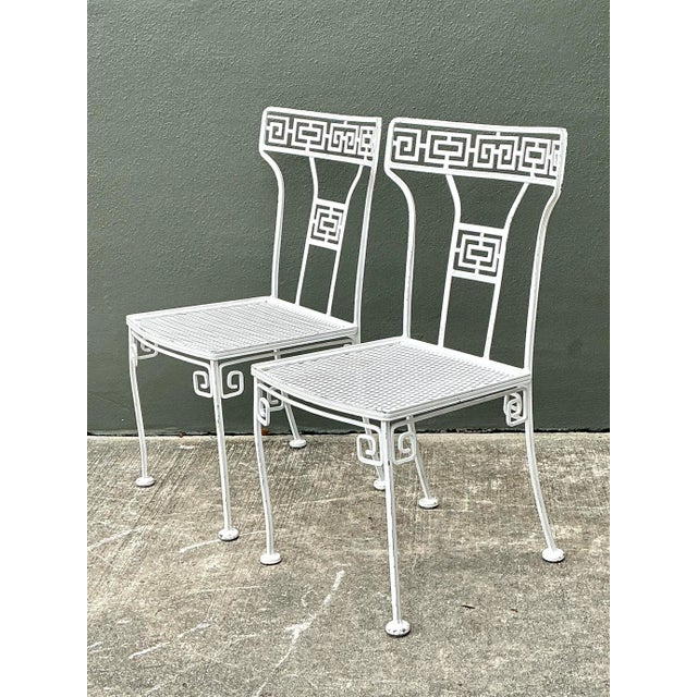 Vintage Salterini Greek Key Wrought Iron Dining Chairs, Attributed - A Pair For Sale In West Palm - Image 6 of 12