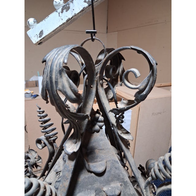 19th Century 19th Century French Gothic Revival Wrought Iron & Stained Glass Hanging Lantern For Sale - Image 5 of 6
