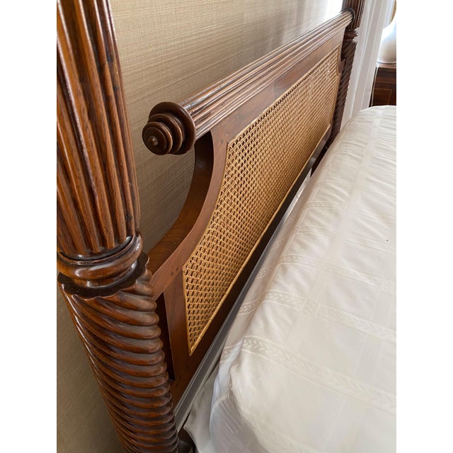 Vintage British Khaki "Lord Mountbatten" Four Poster Anglo-Indian Style Canopy Queen Bed For Sale - Image 12 of 18