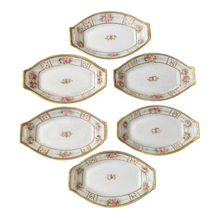 Antique Handpainted Nippon Porcelain Salt Cellars, Set of Six For Sale