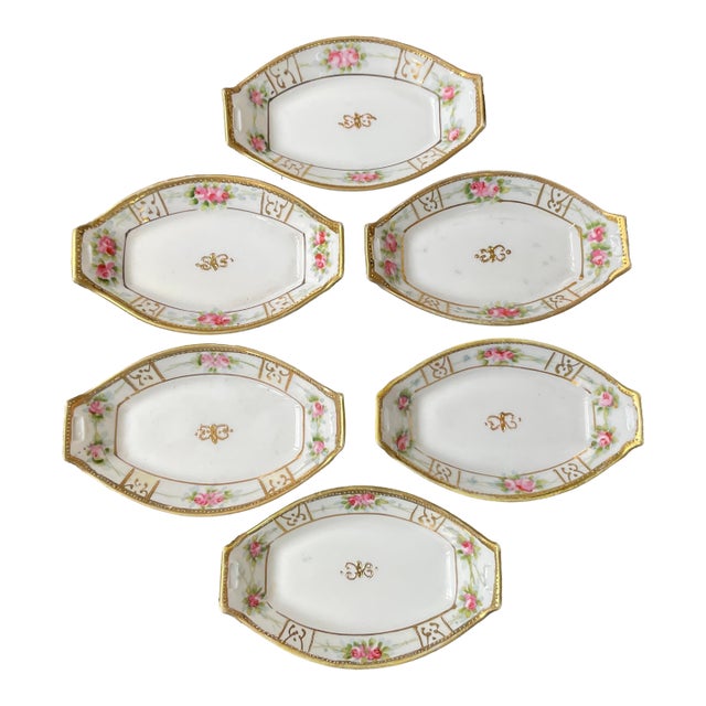 Antique Handpainted Nippon Porcelain Salt Cellars, Set of Six For Sale