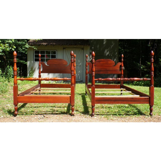 Brown Vintage Pair Cherry Poster Beds Twin Bed Frames For Sale - Image 8 of 12