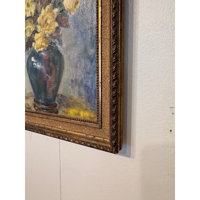 20th Century French Oil on Canvas "Yellow Roses" For Sale - Image 4 of 9