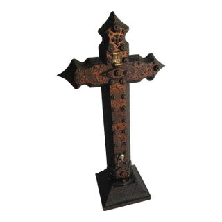 Antique French Tramp Art Cross For Sale