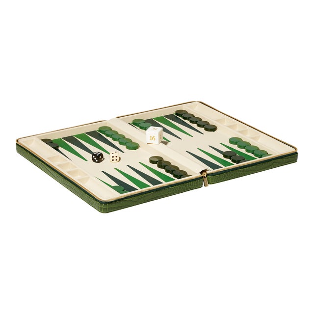 AERIN Enzo Travel Backgammon in Verde For Sale