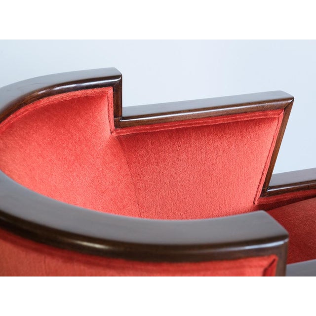 Brown Art Deco Cubist Armchair in Vermilion Mohair Velvet and Maple, Belgium, 1920s For Sale - Image 8 of 17