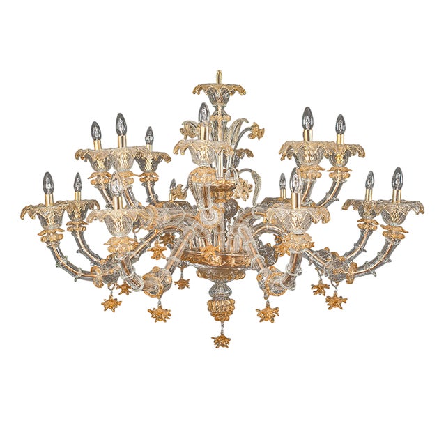Rezzonico Chandelier in Crystal and Gold Murano Glass, 1950s For Sale