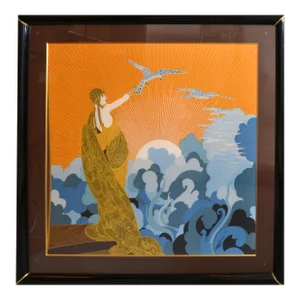 Romain De Tirtoff (Erté) Wings of Victory Art Deco Framed Silk Scarf Wall Art