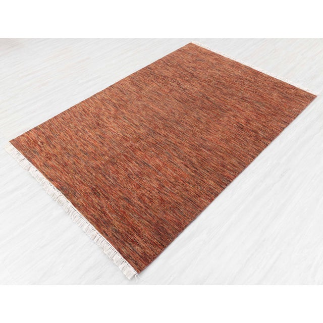 4' x 16' Savannah Hand Knotted Modern Red Rust Wool & Silk Rug For Sale - Image 6 of 18