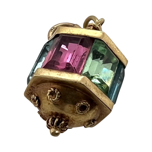 Etruscan Style 14k Gold Multi Color Glass Charm or Pendant For Sale - Image 4 of 5