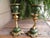 Rococo Antique Ornate Brass & Etched Enamel Baroque Rococo Revival Candle Holders For Sale - Image 3 of 8