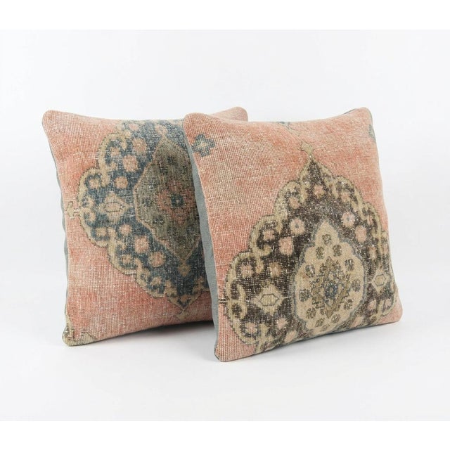 Mid-Century Modern Turkish Oushak Rug Pillow Cover 24'' X 24'' - Set of Two For Sale - Image 3 of 4