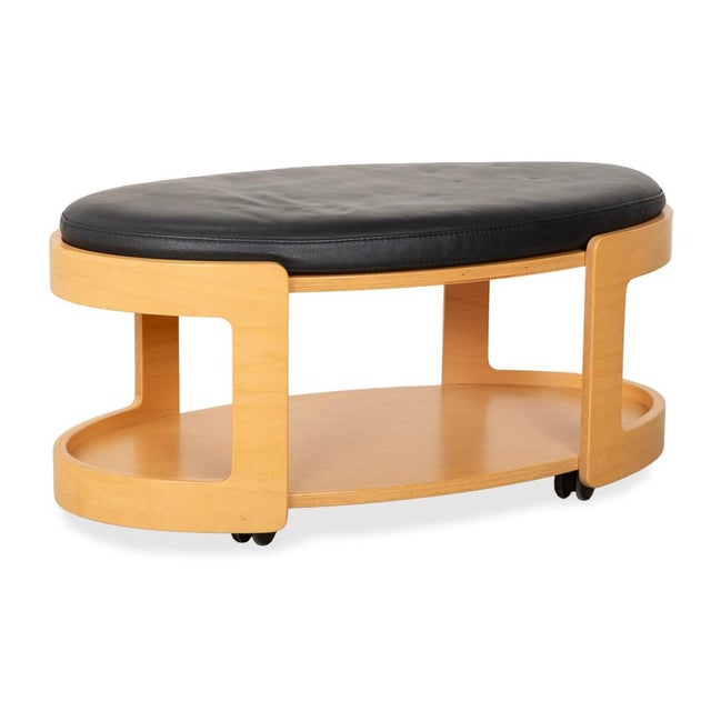 Wood and Black Leather Arion Ottoman with Wheels from Stressless For Sale - Image 12 of 12