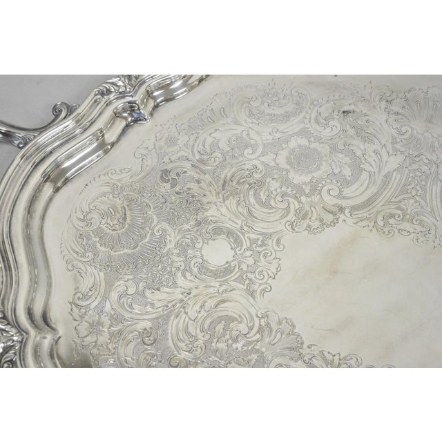Early 20th Century Antique Reed & Barton Winthrop Silver Plated Victorian Bar Serving Platter Tray For Sale - Image 5 of 14