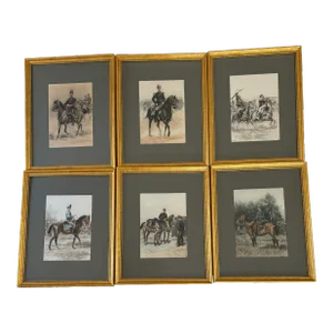 Set of 6 Military Prints From the Late 19th Century From Edouard Detaille. French, Framed