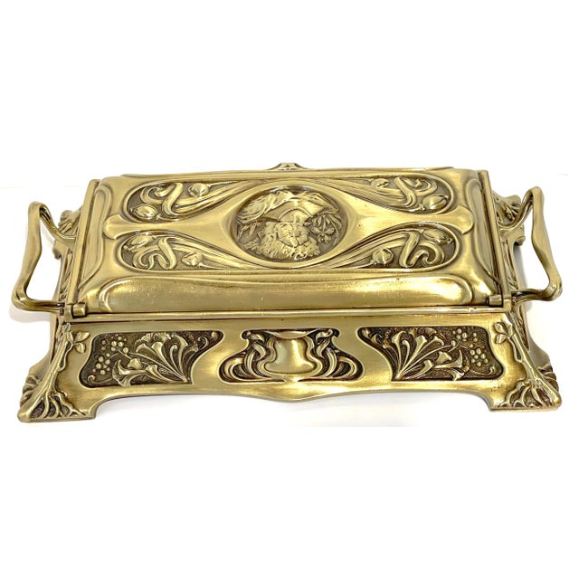 Gilt Art Nouveau Portrait Casket Double Inkwell WMF (Attrib.) For Sale - Image 11 of 12