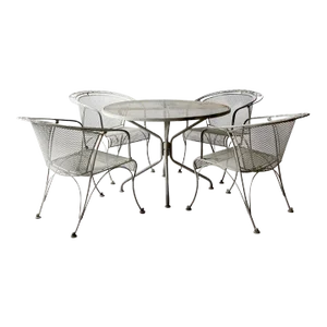 Mid-Century Wrought Iron & Mesh Outdoor Dining Set